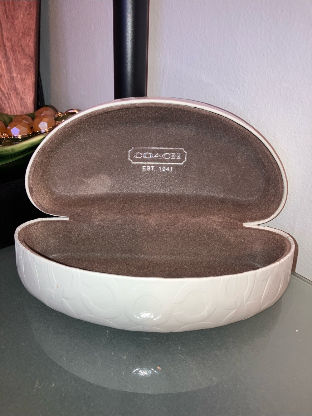 Coach Signature C White Embossed Hard Shell Clamshell Glasses Case